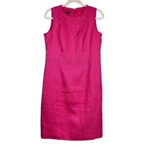 Talbots Linen Tweed Hot Pink Sheath Dress with Embroidered Wrapped Buttons Sz 8